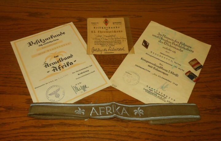 WW2 German Luftwaffe Afrika Armelband - AFRIKA KORPS CUFF TITLE & DOCUMENTS - NICE!!