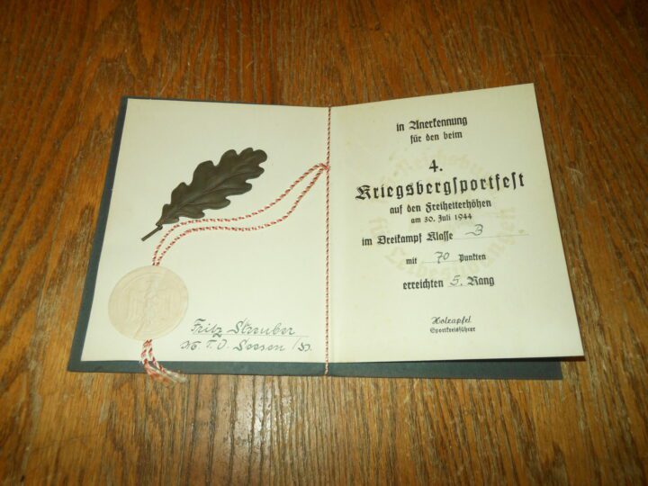 WW2 German Wehrmacht - BRONZE OAK LEAF AWARD & DOCUMENT - KRIEGSBERGSPORTSFEST - NICE! - Image 4