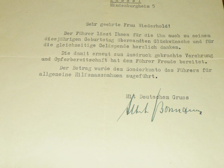 WW2 German NSKK Signature – GRUPPENFUHRER ALBERT BORMANN – ADJUTANT TO ...