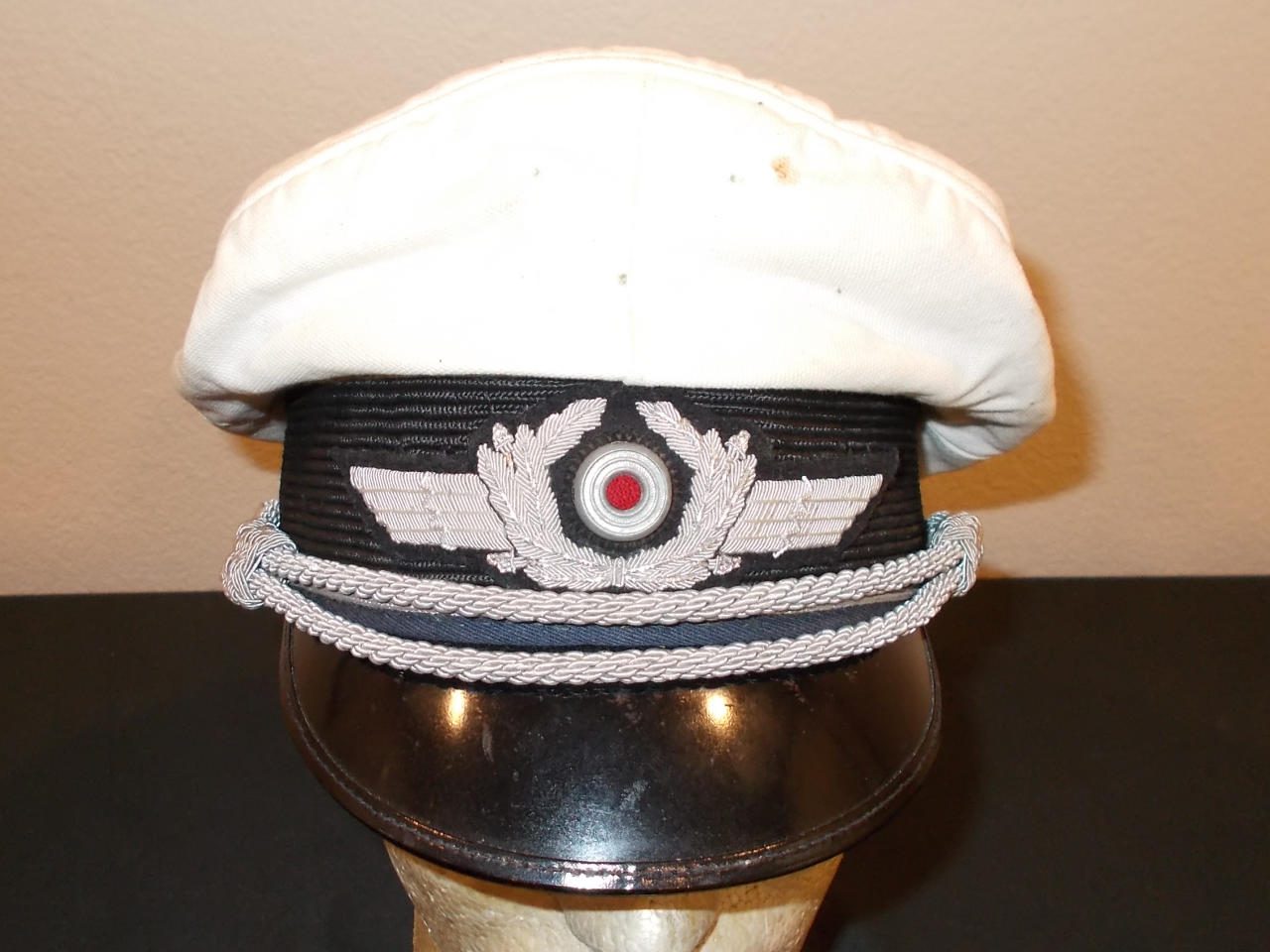 CAP ORIGINAL 100% Schirmmütze OFFICER BRING-BACK VISOR Luftwaffe German WHITE WW2 – VET – – für Offizier