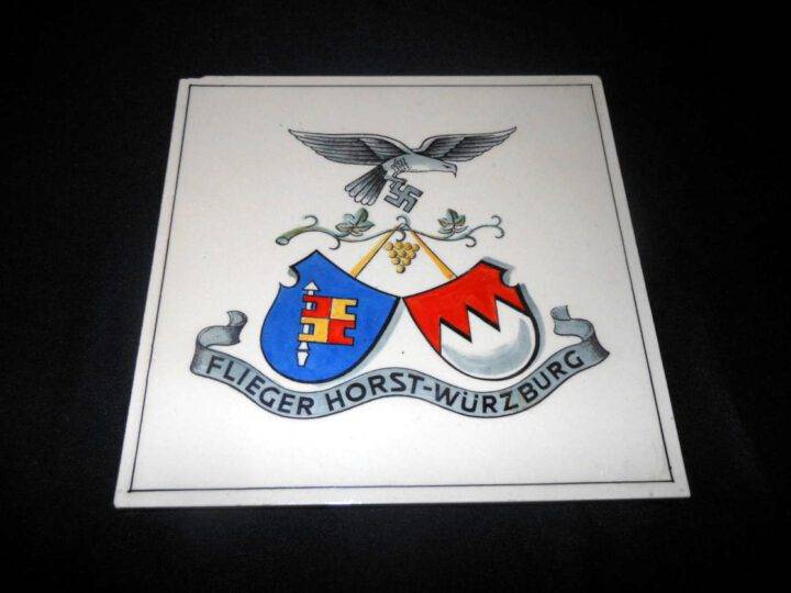 WW2 German Luftwaffe - BASE EMBLEM ON CERAMIC TILE - OFFICER'S MESS - REMOVED FROM FLIEGERHORST WURZBURG - NICE! - Image 2