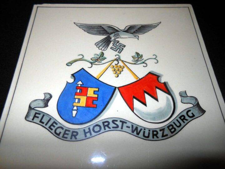 WW2 German Luftwaffe - BASE EMBLEM ON CERAMIC TILE - OFFICER'S MESS - REMOVED FROM FLIEGERHORST WURZBURG - NICE! - Image 3