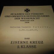 WW2 German Wehrmacht 45th Infantry Division - IRON CROSS 2nd CLASS AWARD DOCUMENT - SIGNED BY HANZ VON FALKENSTEIN - RARE! - Image 3