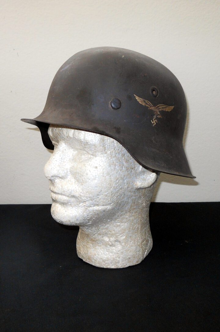 WW2 German Luftwaffe M42 Stahlhelm - M42 SINGLE DECAL STEEL HELMET w/ LINER & DOME STAMP - RARE!