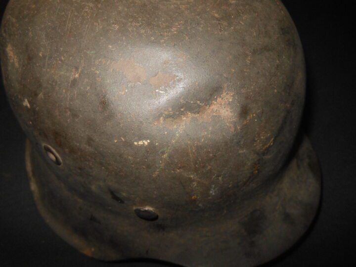 WW2 German Luftwaffe M42 Stahlhelm - M42 SINGLE DECAL STEEL HELMET w/ LINER & DOME STAMP - RARE! - Image 6