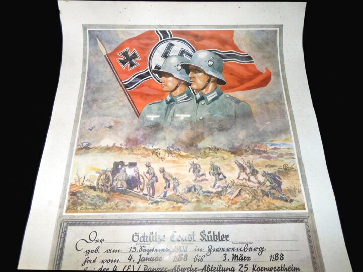 WW2 German Wehrmacht - AWARD PRESENTATION CERTIFICATE - Panzer-Abwehr-Abteilung 25 - NAMED - RARE! - Image 2