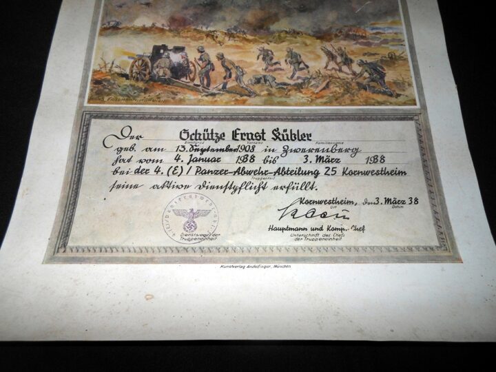 WW2 German Wehrmacht - AWARD PRESENTATION CERTIFICATE - Panzer-Abwehr-Abteilung 25 - NAMED - RARE! - Image 3