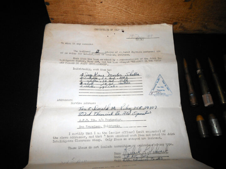 WW2 US Army Veteran Bring Backs - JAPANESE MORTAR AND US AMMUNITION - 802nd CHEMICAL COMPANY - GUAM - NICE! - Image 22