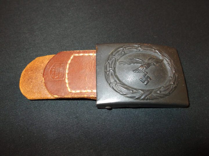 WW2 German Luftwaffe Koppelschloss - EM / NCO STEEL BELT BUCKLE & LEATHER TAB - MINT - UNISSUED! - AMAZING! - Image 2
