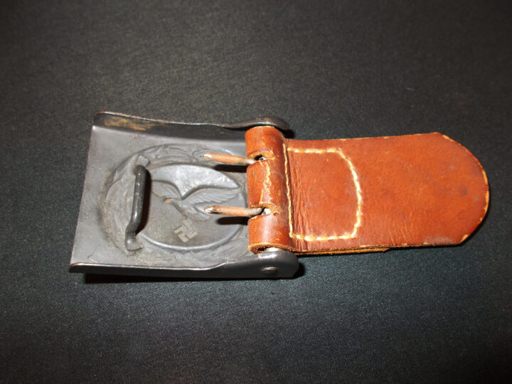WW2 German Luftwaffe Koppelschloss - EM / NCO STEEL BELT BUCKLE & LEATHER TAB - MINT - UNISSUED! - AMAZING! - Image 5