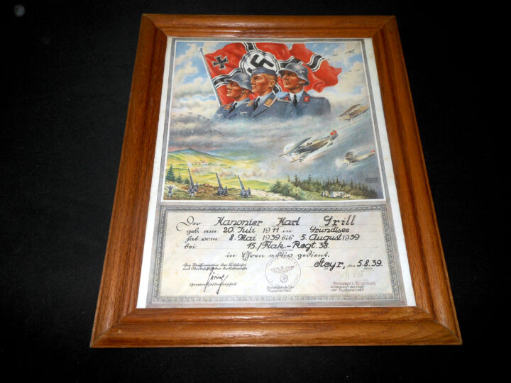 WW2 German Luftwaffe - NAMED PRESENTATION SERVICE CERTIFICATE - FLAK ARTILLERY - VERY NICE! - Image 3