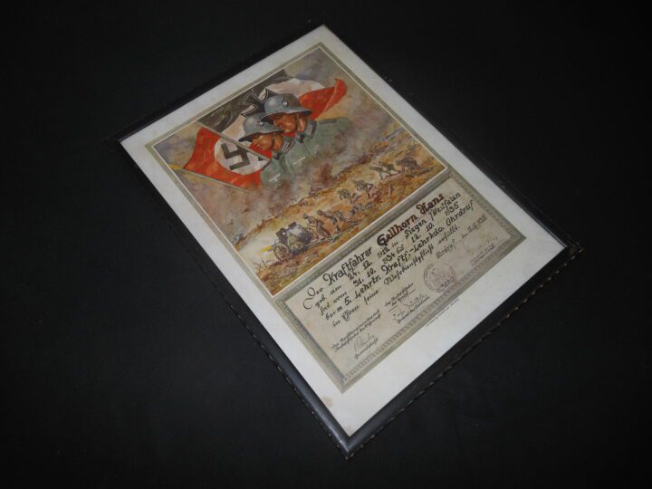 WW2 German Wehrmacht - NAMED PRESENTATION SERVICE CERTIFICATE - DRIVER - VERY NICE! - Image 2