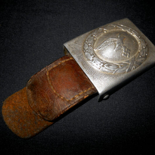 WW2 German Luftwaffe Koppelschloss - EM/NCO ALUMINUM BELT BUCKLE & LEATHER TAB - R. Sieper & Sohne - JOHANN HAIDINGER ESTATE - NICE!