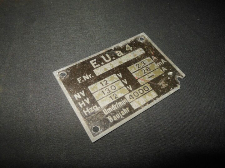 WW II German WH  FuG Funkgerat - RADIO MAIN DATA PLATE - Eua4 Umformer - PANZERS