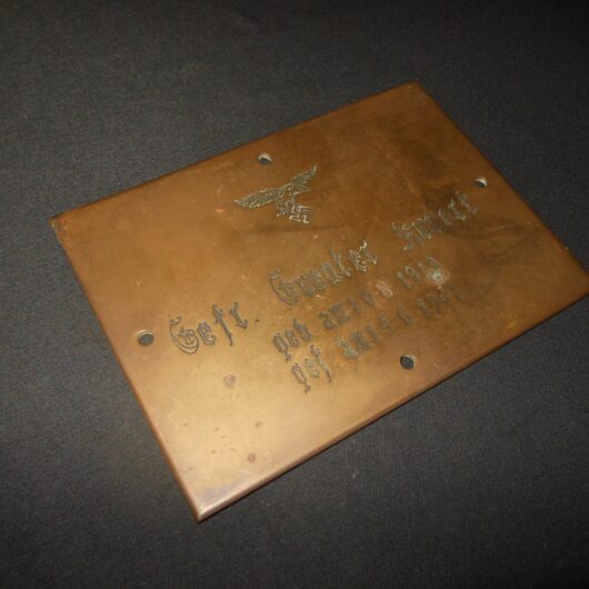 WW2 German Luftwaffe - BRASS MEMORIAL PLAQUE - KUNERT - KIA - Fw200 CONDOR