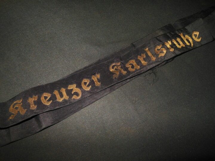 WW II German Navy Mützenband - SAILOR CAP TALLEY - " KREUZER KARLSRUHE " - RARE! - Image 4