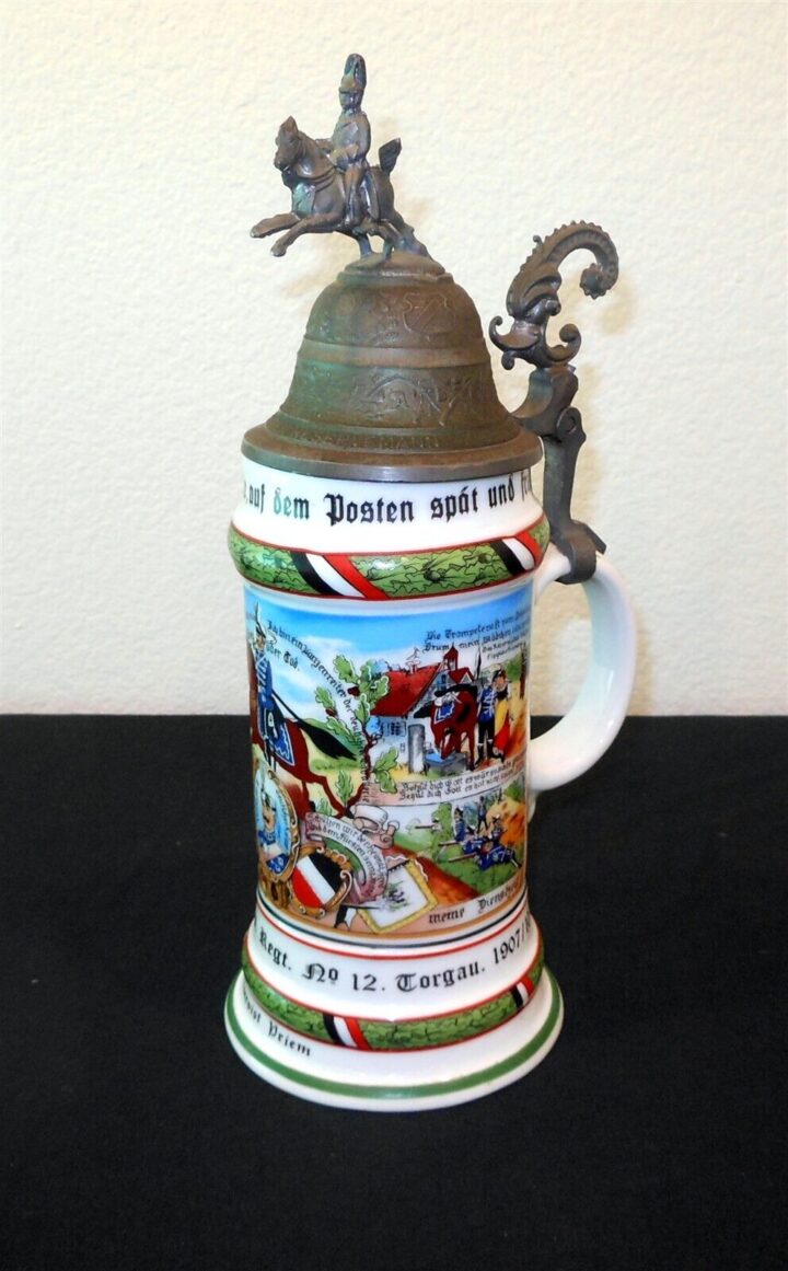 WW1 Imperial Prussian Army - REGIMENTAL STEIN - 12th HUSSARS CAVALRY - NAMED!