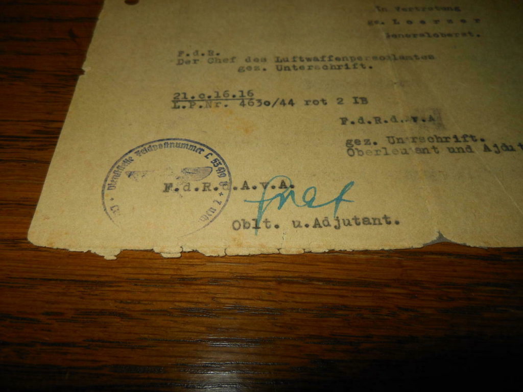 WW2 German Luftwaffe Promotion Document – NJG101 – Signed by HANS GRAF ...