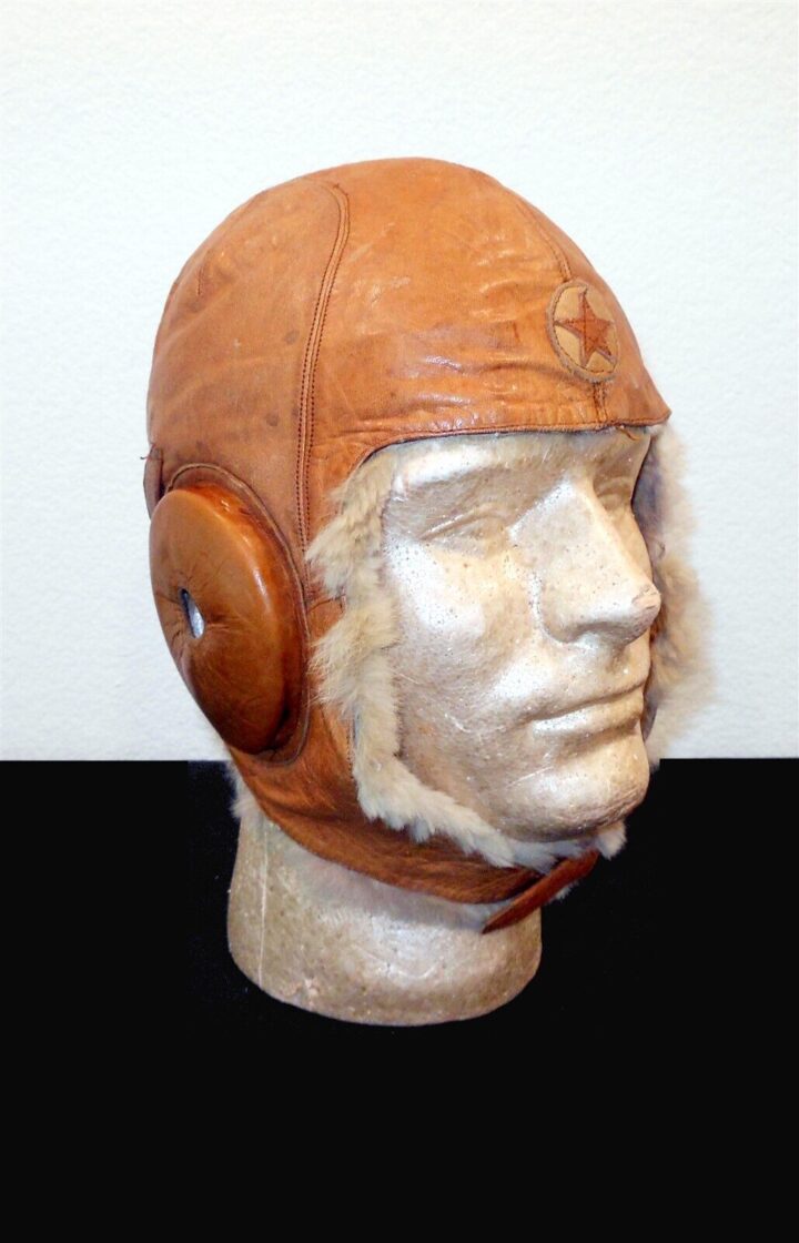 WW2 Imperial Japanese Army - WINTER LEATHER & FUR PILOT FLIGHT HELMET - NICE!