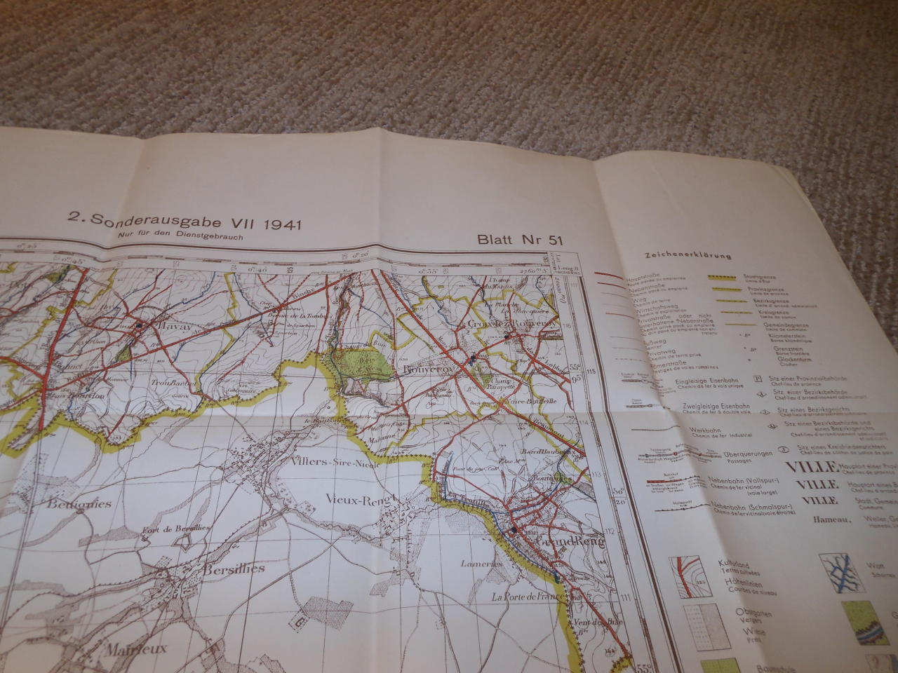 WW II German Army – NAVIGATIONAL MAP – BELGIUM #51 – ROISIN – EXCELLENT!