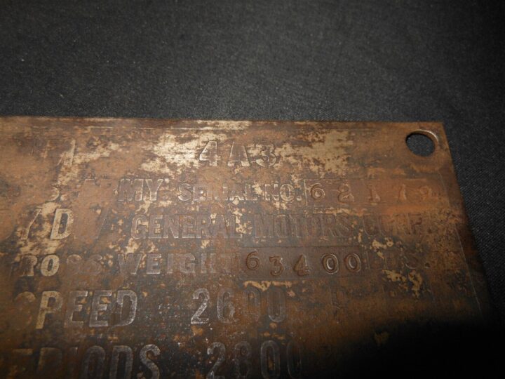 WW2 US Army Tank - M4A3 SHERMAN TANK MAIN DATA PLATE - 1944 - VERY NICE! - Image 4