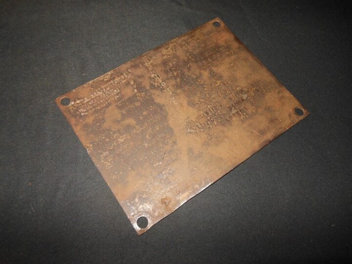 WW2 US Army Tank - M4A3 SHERMAN TANK MAIN DATA PLATE - 1944 - VERY NICE!