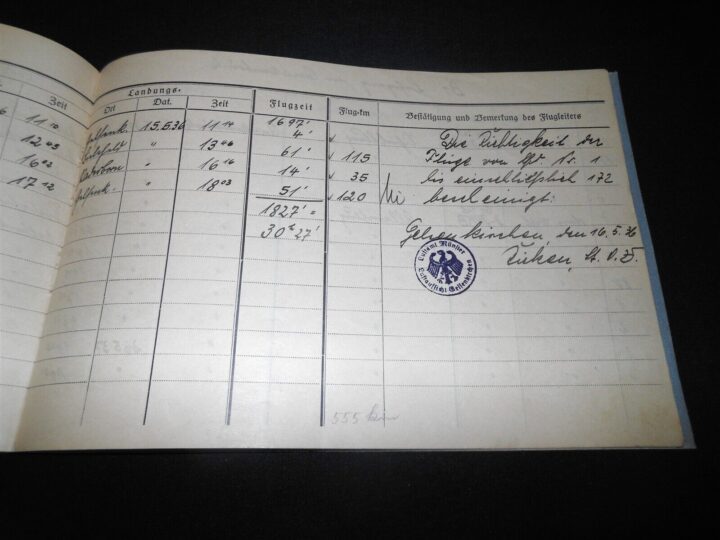 WW2 German Luftwaffe Flugbuch - FLIGHT LOG BOOK #1 - FLIGHT INSTRUCTOR - RARE! - Image 11