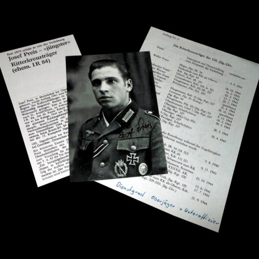 WW2 German Wehrmacht Autograph - OBERJAGER JOSEF PREIS  - SIGNED PHOTO & DOCS