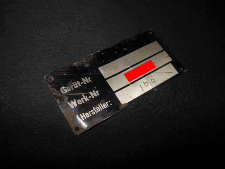 WW2 German Luftwaffe Typenschild - AIRCRAFT MAIN DATA PLATE - Ju88 G-1 - RARE