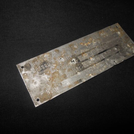 WW2 German Luftwaffe Typenschild - JUNKERS AIRCRAFT DATA PLATE - Ju87 Ju88 NICE!