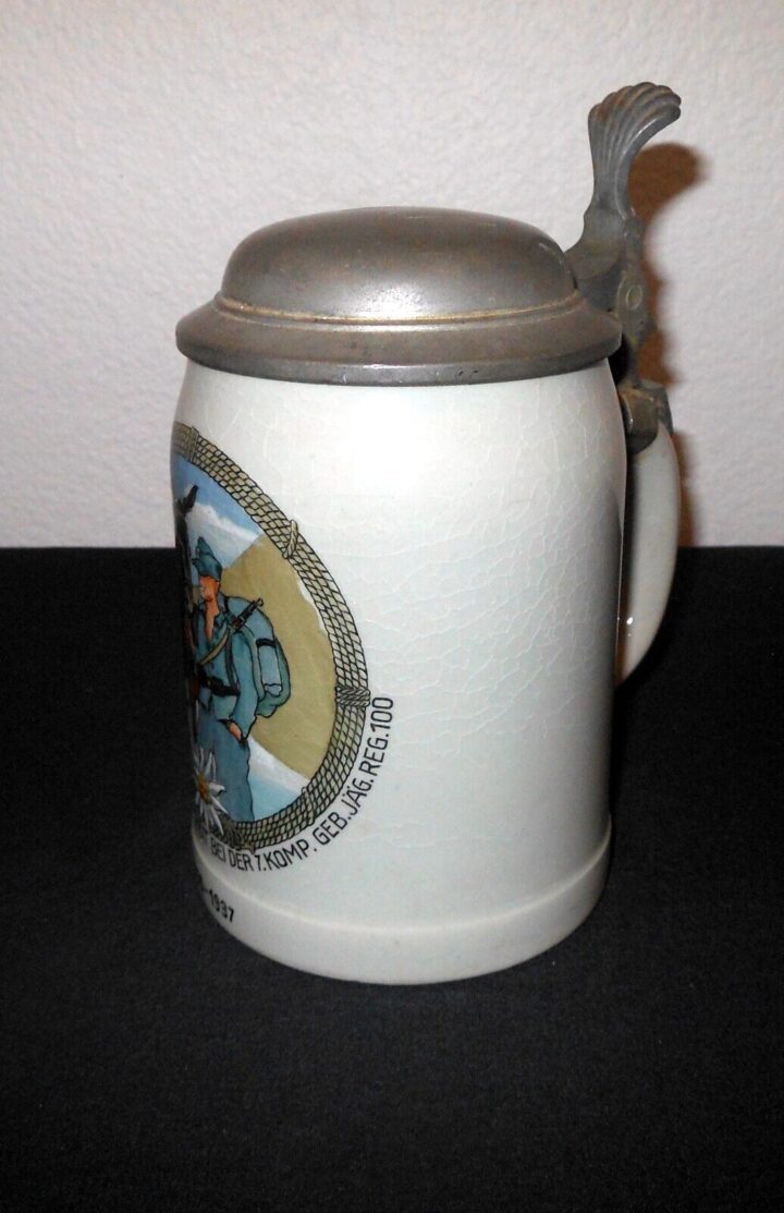 WW2 German Wehrmacht - GEBIRGSJAEGER PRESENTATION AWARD TANKARD / STEIN - NAMED! - Image 3