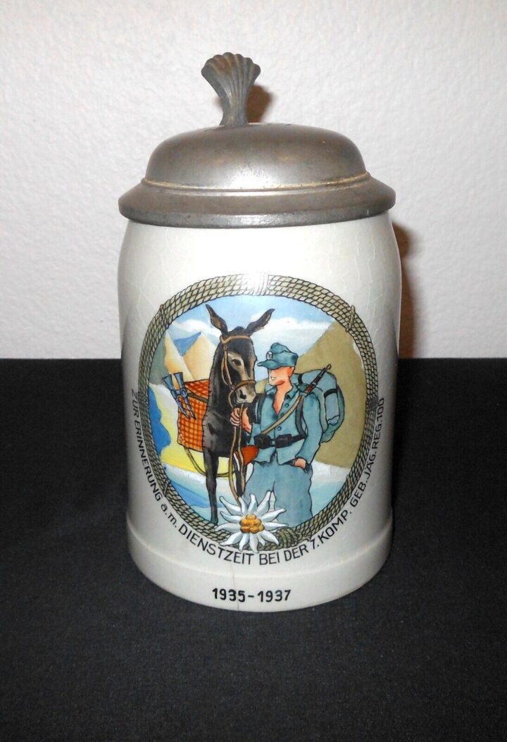 WW2 German Wehrmacht - GEBIRGSJAEGER PRESENTATION AWARD TANKARD / STEIN - NAMED!