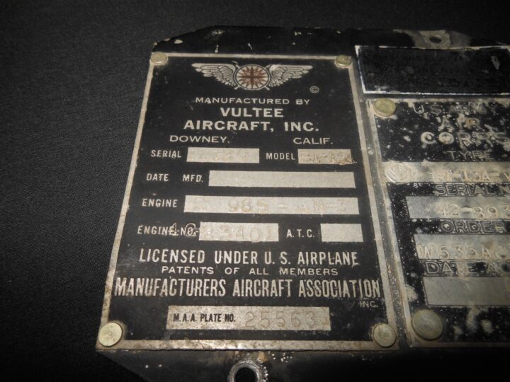 WW2 US Army Aircraft - MAIN DATA PLATE SET - BT-13 VULTEE VALIANT - VERY RARE! - Image 4