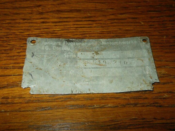 WW II German Aircraft - FUSELAGE DATA PLATE - Ju88 - RUSSIAN FRONT - NICE! - Image 3