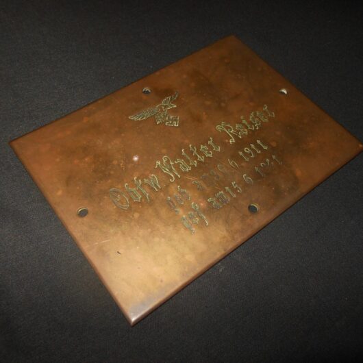 WW2 German Luftwaffe - BRASS MEMORIAL PLAQUE - REISER - KIA - Fw200 CONDOR