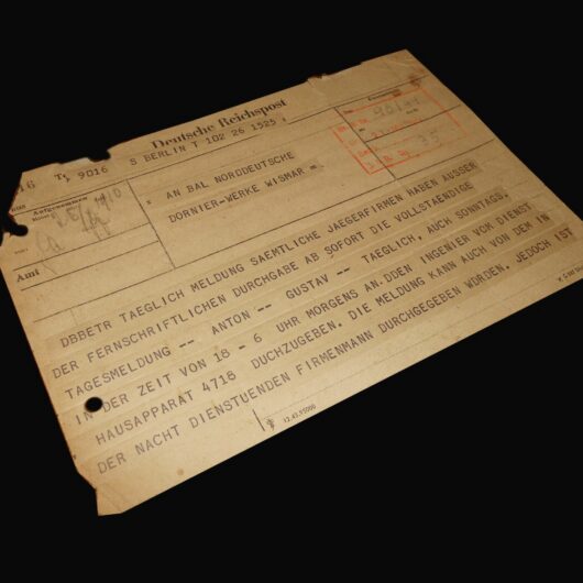 WW2 German Reichspost Fernschreiben - TELEGRAM TO DORNIER WISMAR - RARE!