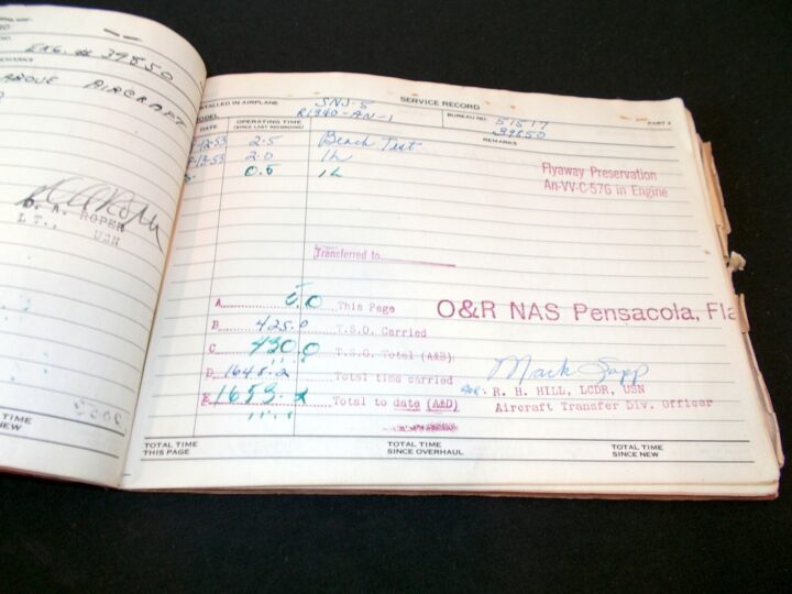 WW2 US Navy Aircraft - MAIN ENGINE DATA PLATE w/ LOG BOOK - SNJ-5 - NICE! - Image 11