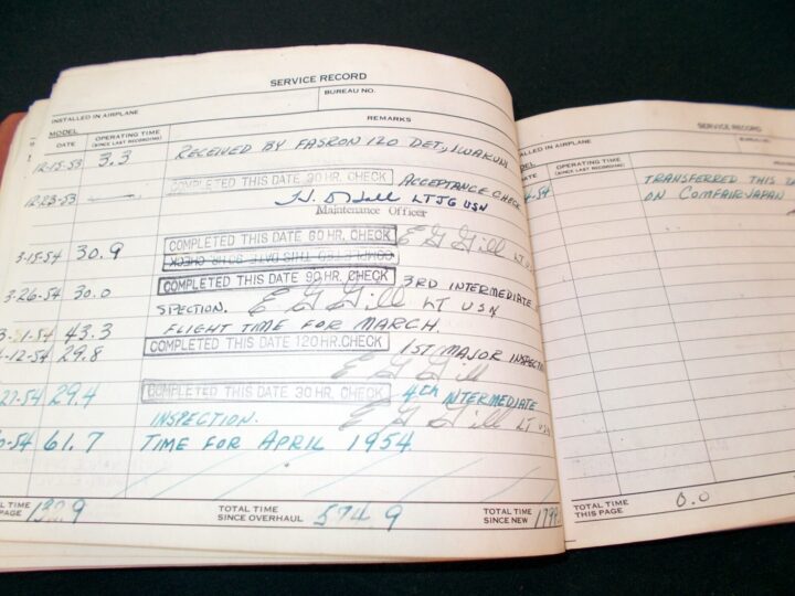 WW2 US Navy Aircraft - MAIN ENGINE DATA PLATE w/ LOG BOOK - SNJ-5 - NICE! - Image 12
