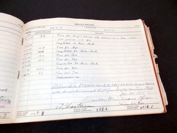 WW2 US Navy Aircraft - MAIN ENGINE DATA PLATE w/ LOG BOOK - SNJ-5 - NICE! - Image 13