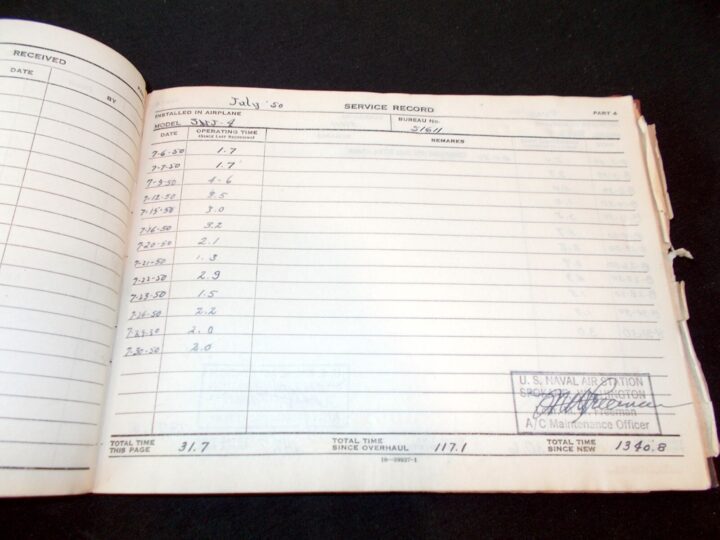 WW2 US Navy Aircraft - MAIN ENGINE DATA PLATE w/ LOG BOOK - SNJ-5 - NICE! - Image 14