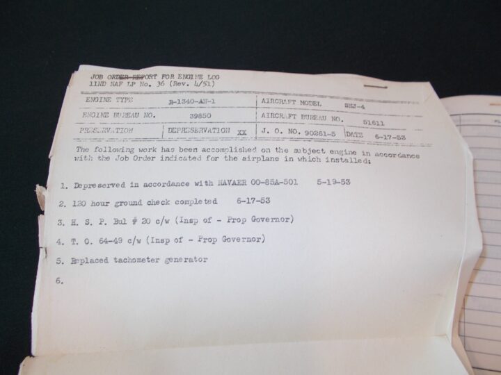 WW2 US Navy Aircraft - MAIN ENGINE DATA PLATE w/ LOG BOOK - SNJ-5 - NICE! - Image 15