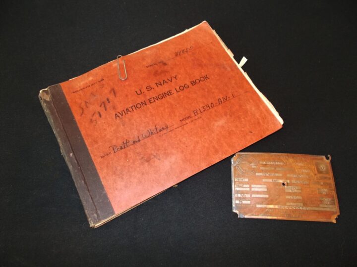 WW2 US Navy Aircraft - MAIN ENGINE DATA PLATE w/ LOG BOOK - SNJ-5 - NICE!